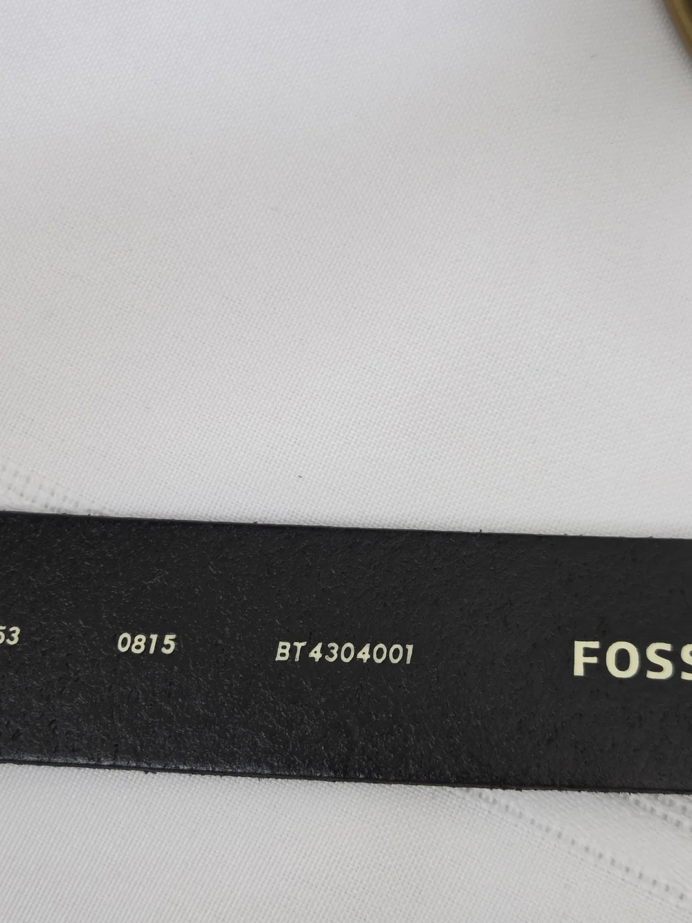 Fossil Black Leather Belt with Brass-Tone Buckle Sz L